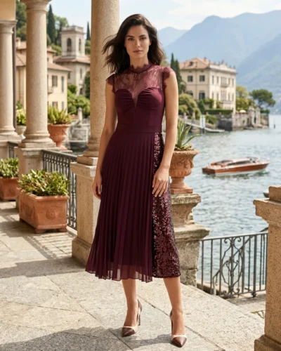 Fustan elegant bordo per femra